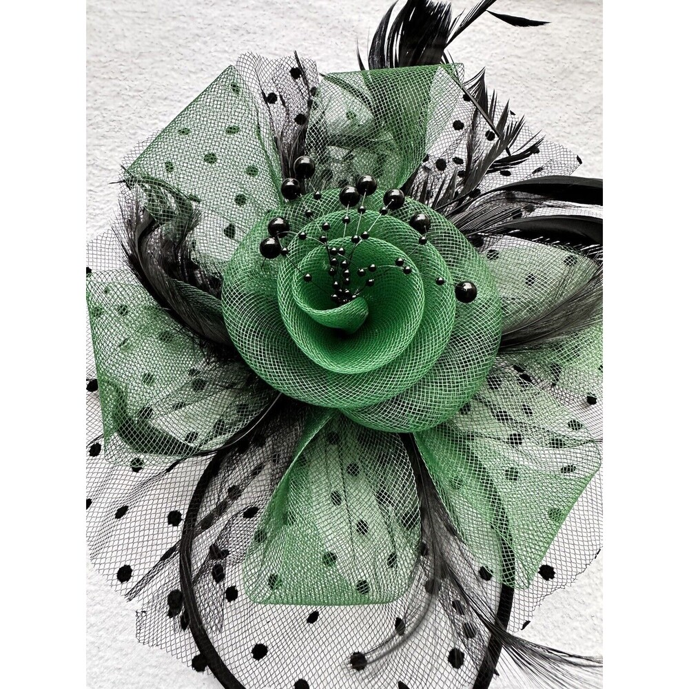 Green/Black Feather Mesh Fascinator Hat Clip/Band Wedding Tea Cocktail Party